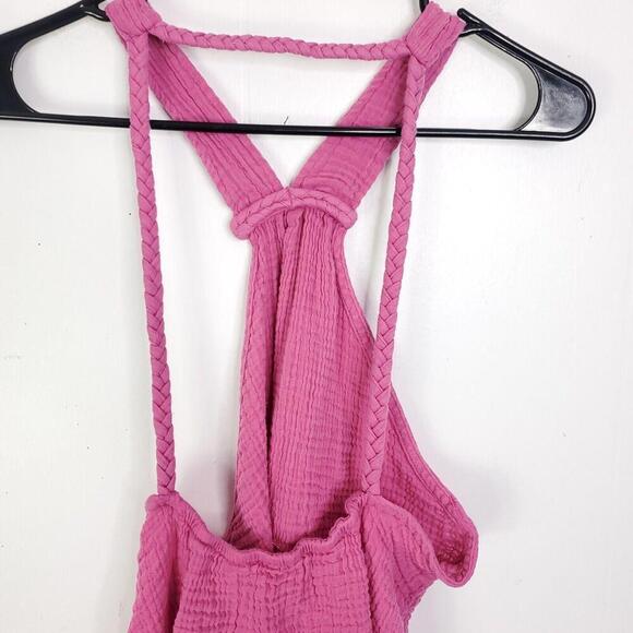 By Anthropologie Dress Womens Large Mini Pink Gauze Textured High Neck Open Back - Picture 9 of 10